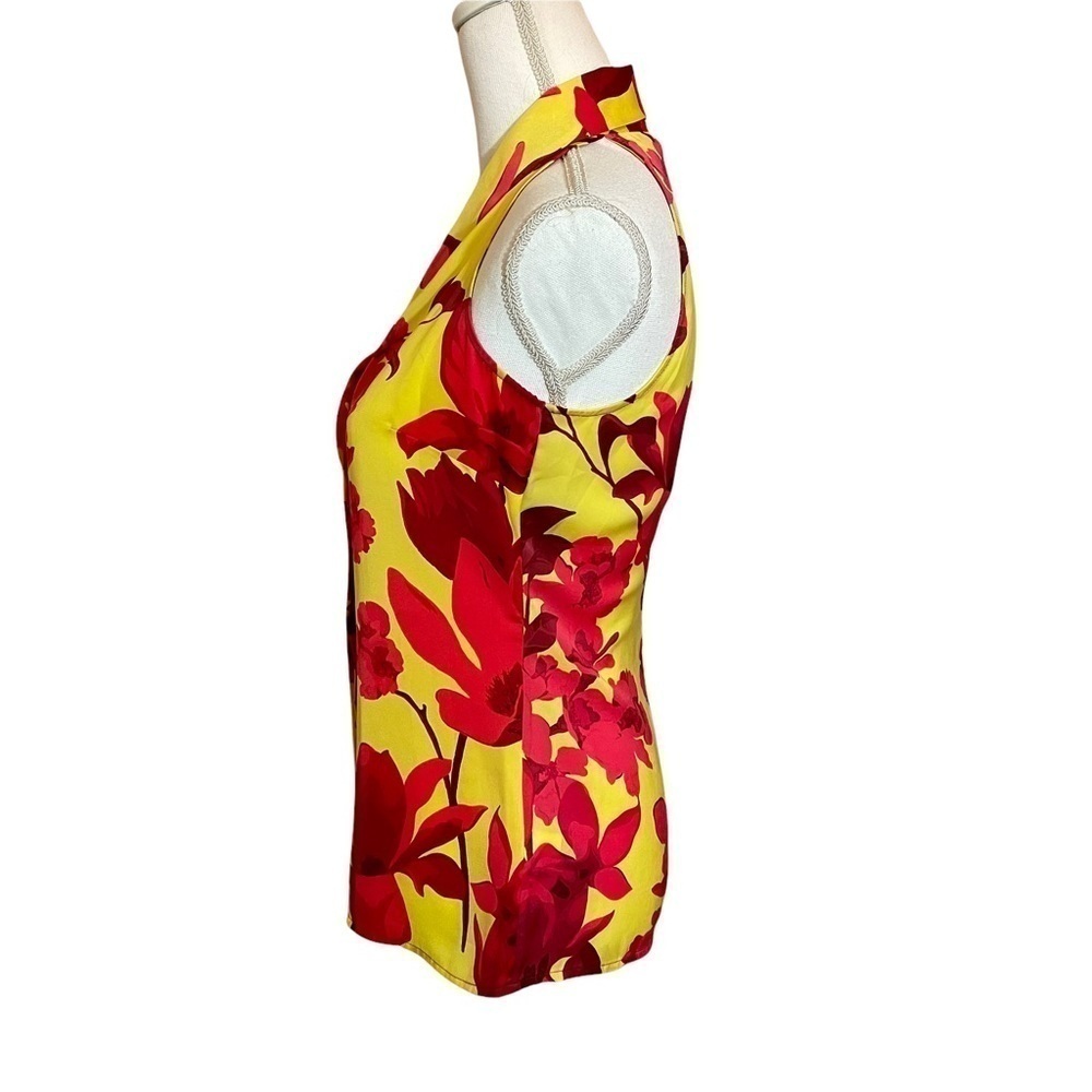 Banana Republic Sleeveless Yellow and Pink Hawaiian Flowery Racerback Top Size 0 - Picture 4 of 11